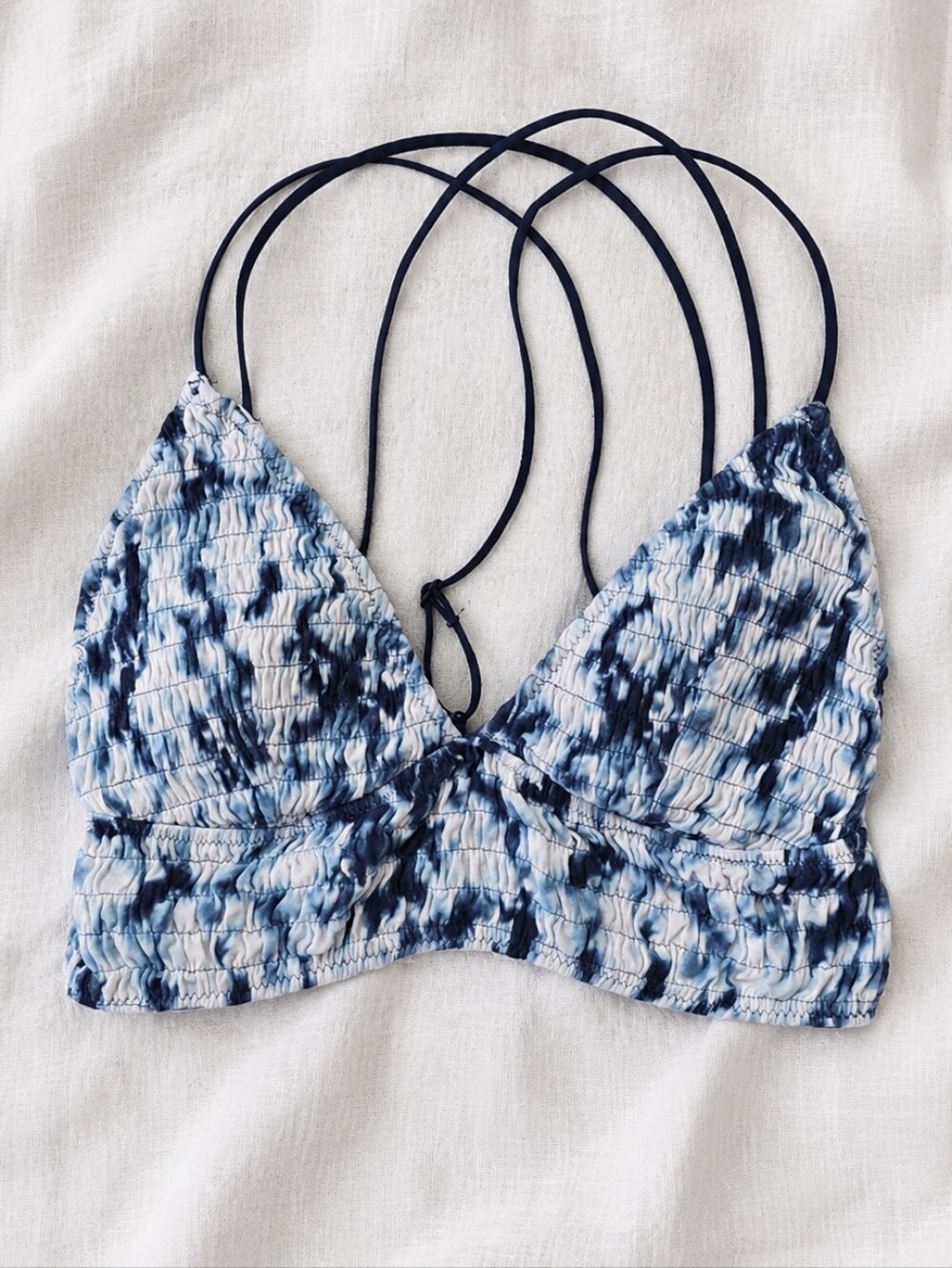 Victoria's Secret PINK Blue Tie-Dye Smocked Bralette with Strappy Back Size M